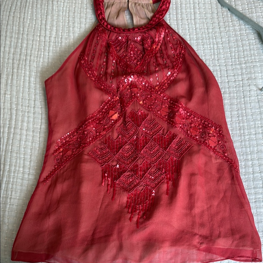 Anthropologie coral Sequin Embellished Sleeveless Blouse